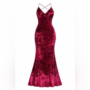 Boohoo Crushed Velvet Burgundy Maxi Dress with Spaghetti Straps